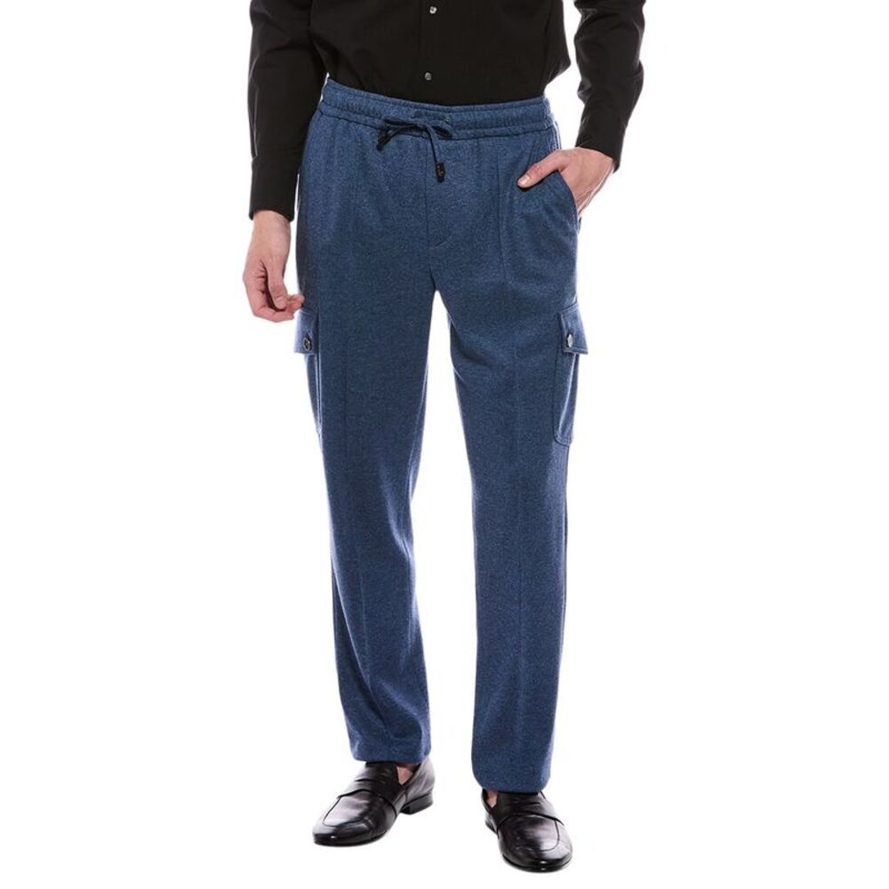 Isaia Mens Cargo Drawstring Pant, Blue